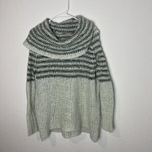 Free People Sweater Womens Small Gray Striped Knit Cowl Neck Pullover Cozy Soft